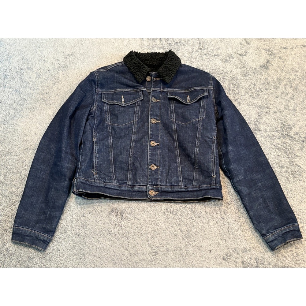 Hudson Jeans Jacket Womens Large Sherpa Lined Dark Wash Denim Pockets Moto
